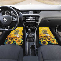 Front seat car floor mats with sunflower field design and Glory to Ukraine crest