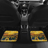 Rear seat car floor mats with sunflower field artwork and Glory to Ukraine emblem