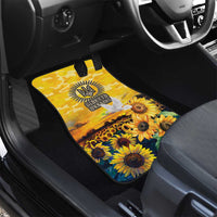 Passenger car floor mat with sunflower field artwork, gold camo, Glory to Ukraine crest
