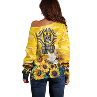 Glory to Ukraine Off Shoulder Sweater Sunflower Field Modern Art