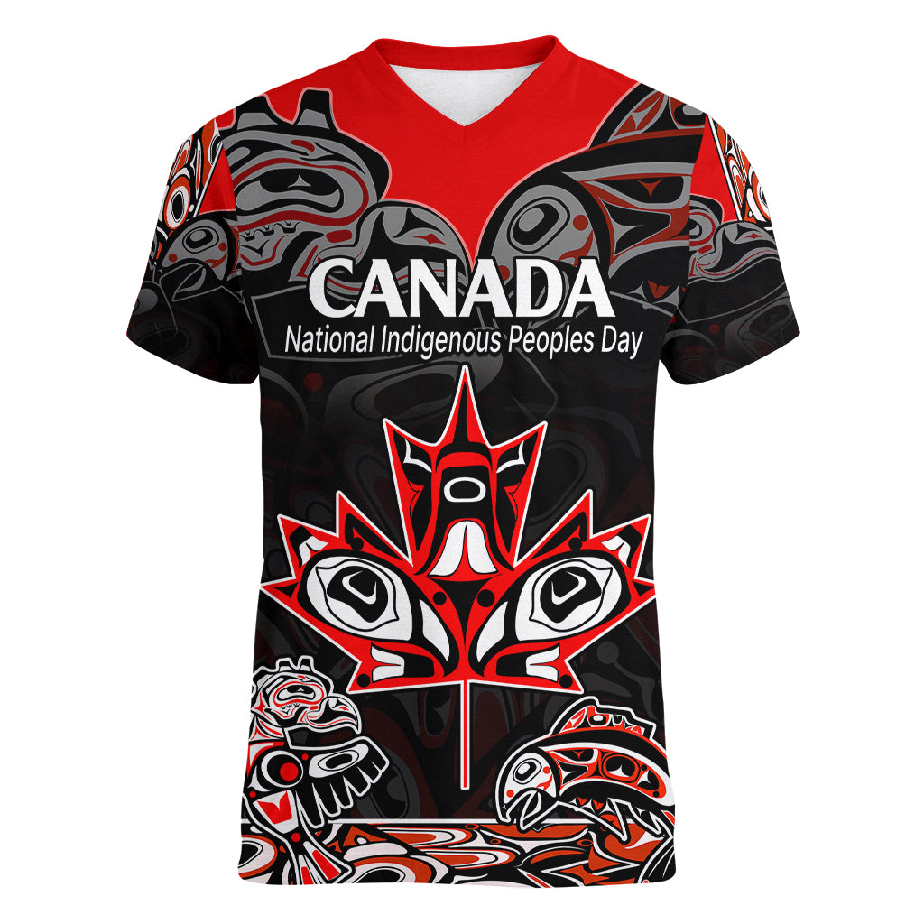 canada-national-aboriginal-day-women-v-neck-t-shirt-indigenous-art-stylization