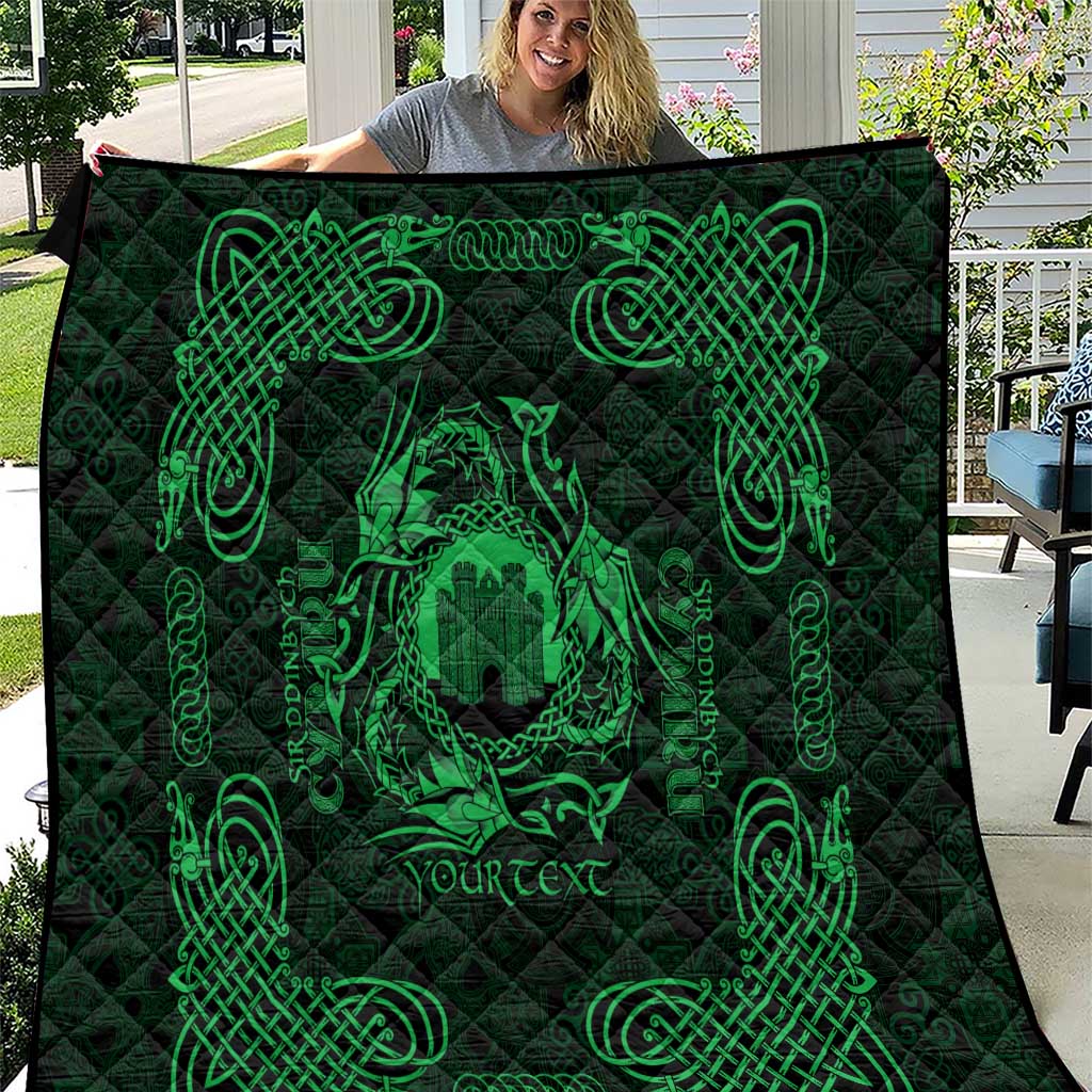Personalized Denbighshire Sir Ddinbych Quilt Green Gatehouse Denbigh Castle Celtic-inspired - Wonder Print Shop
