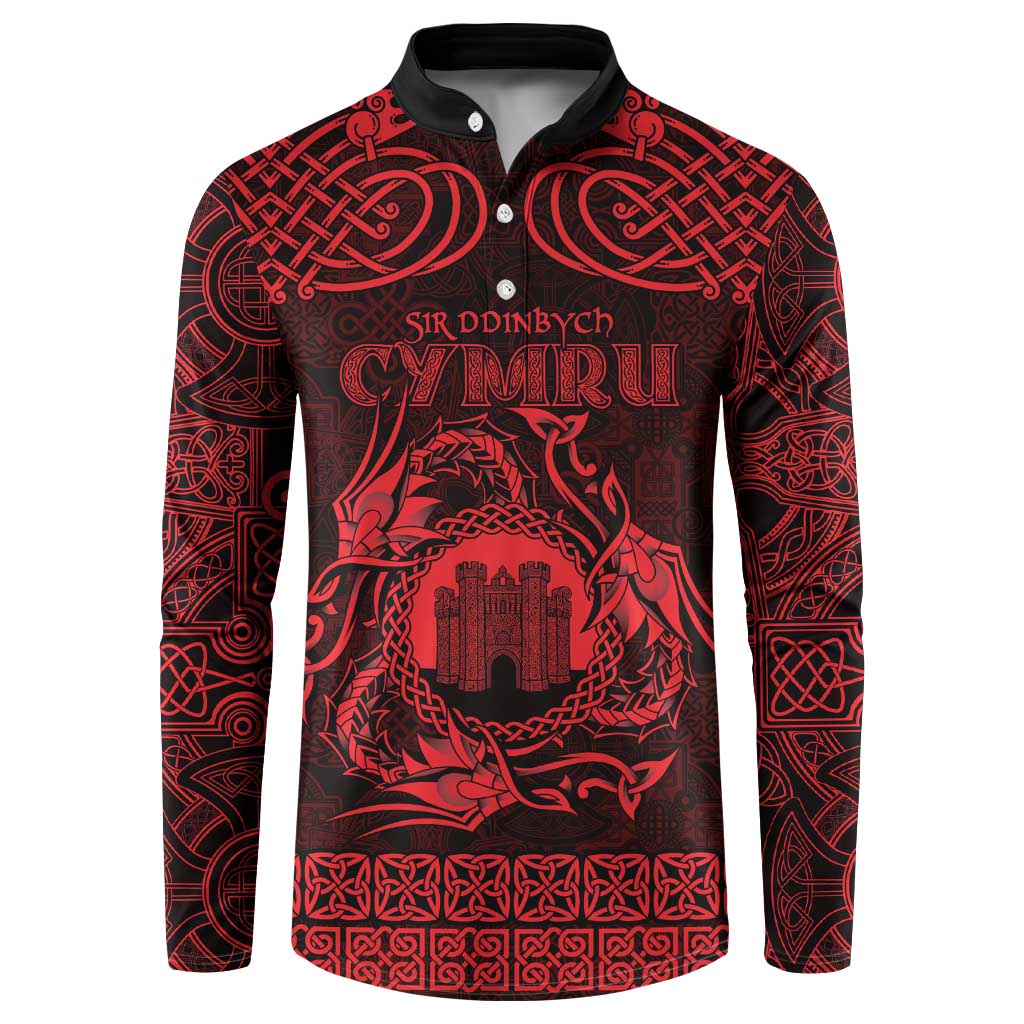 Personalized Denbighshire Sir Ddinbych Button Sweatshirt Red Gatehouse Denbigh Castle Celtic-inspired - Wonder Print Shop