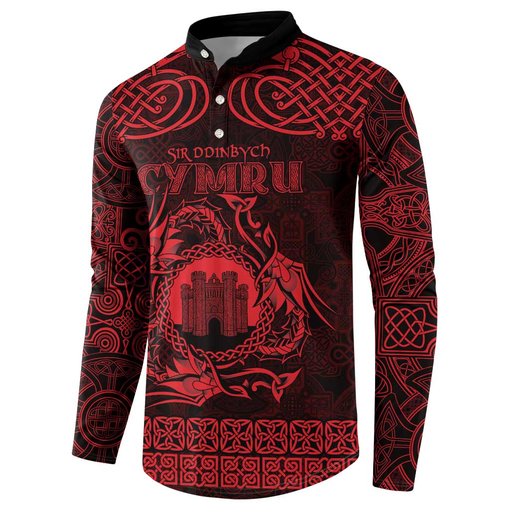 Personalized Denbighshire Sir Ddinbych Button Sweatshirt Red Gatehouse Denbigh Castle Celtic-inspired - Wonder Print Shop