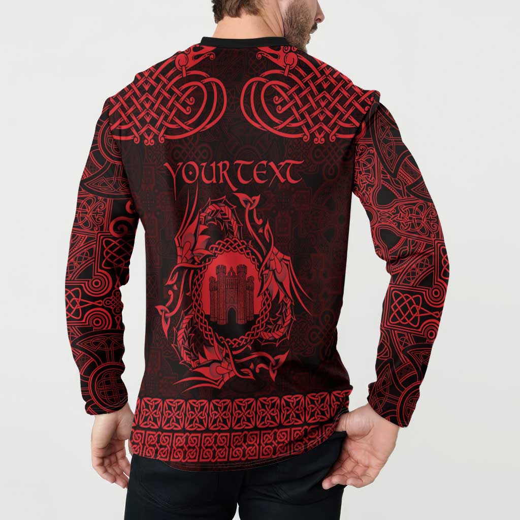 Personalized Denbighshire Sir Ddinbych Button Sweatshirt Red Gatehouse Denbigh Castle Celtic-inspired - Wonder Print Shop