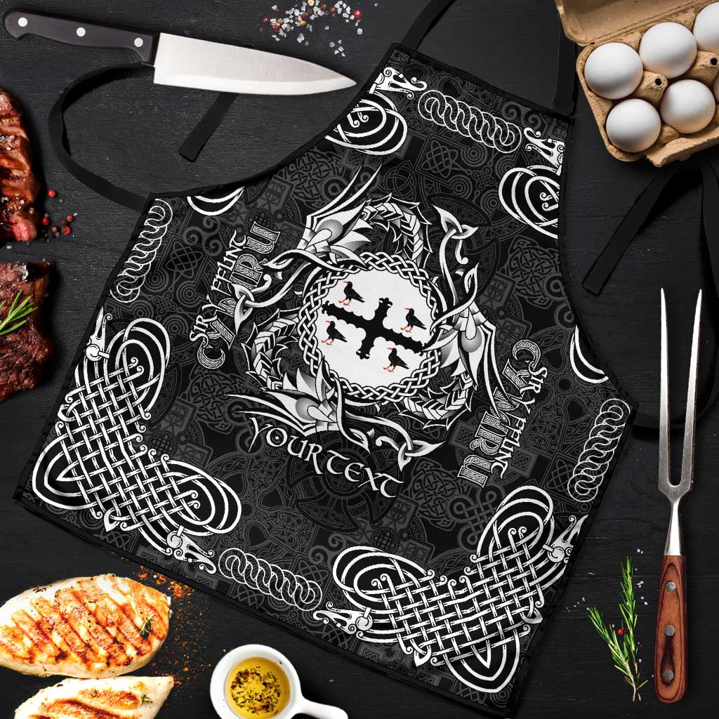 Personalized Flintshire Sir y Fflint Apron Black Four Choughs Celtic-inspired - Wonder Print Shop