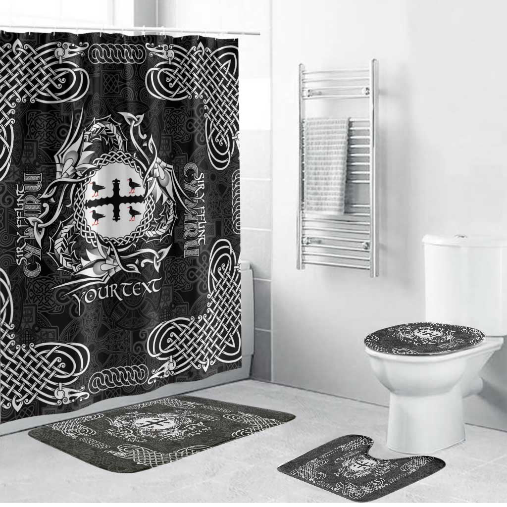 Personalized Flintshire Sir y Fflint Bathroom Set Black Four Choughs Celtic-inspired - Wonder Print Shop