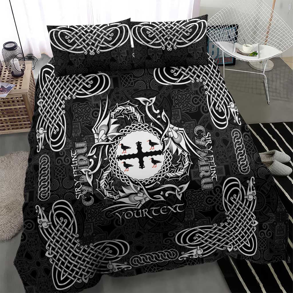 Personalized Flintshire Sir y Fflint Bedding Set Black Four Choughs Celtic-inspired - Wonder Print Shop