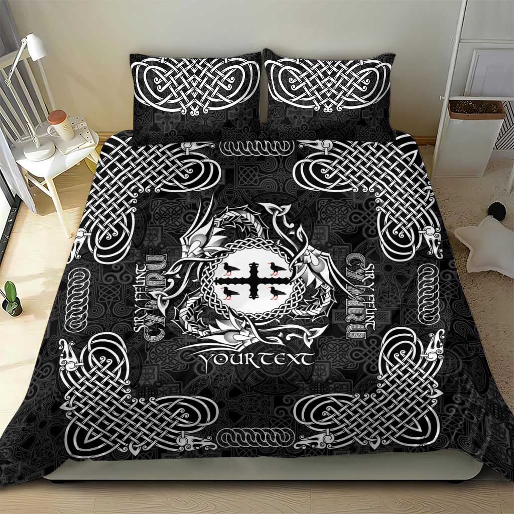 Personalized Flintshire Sir y Fflint Bedding Set Black Four Choughs Celtic-inspired - Wonder Print Shop