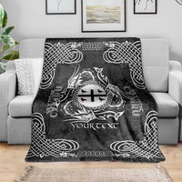 Personalized Flintshire Sir y Fflint Blanket Black Four Choughs Celtic-inspired - Wonder Print Shop