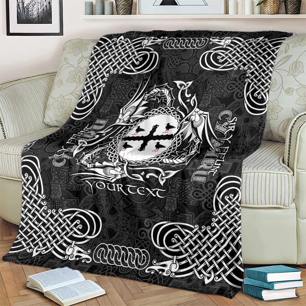 Personalized Flintshire Sir y Fflint Blanket Black Four Choughs Celtic-inspired - Wonder Print Shop