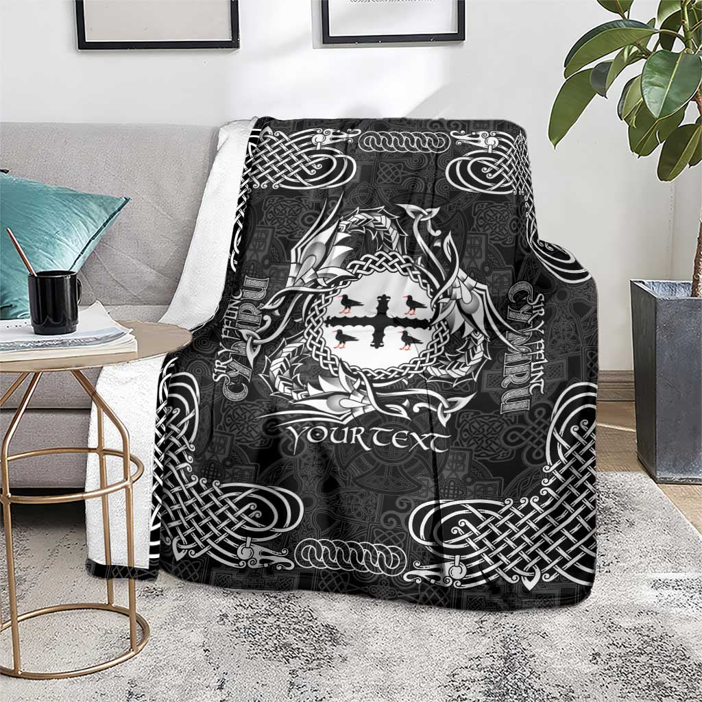 Personalized Flintshire Sir y Fflint Blanket Black Four Choughs Celtic-inspired - Wonder Print Shop