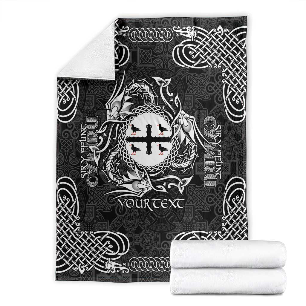 Personalized Flintshire Sir y Fflint Blanket Black Four Choughs Celtic-inspired - Wonder Print Shop