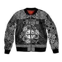 Personalized Flintshire Sir y Fflint Bomber Jacket Black Four Choughs Celtic-inspired - Wonder Print Shop