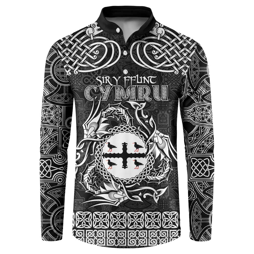 Personalized Flintshire Sir y Fflint Button Sweatshirt Black Four Choughs Celtic-inspired - Wonder Print Shop