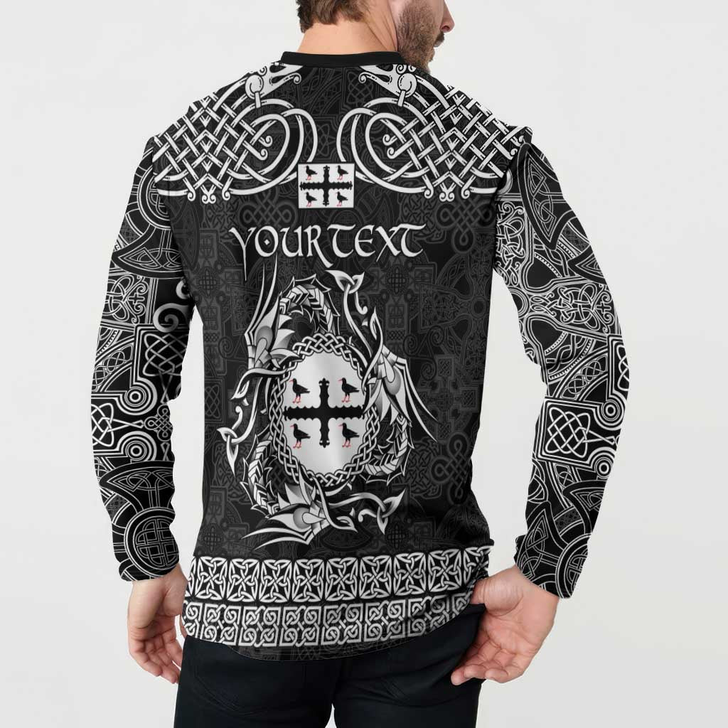 Personalized Flintshire Sir y Fflint Button Sweatshirt Black Four Choughs Celtic-inspired - Wonder Print Shop