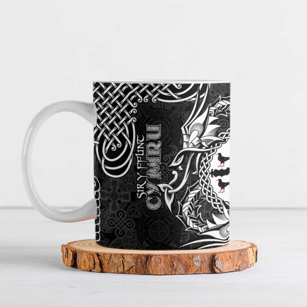 Personalized Flintshire Sir y Fflint Ceramic Mug Black Four Choughs Celtic-inspired - Wonder Print Shop