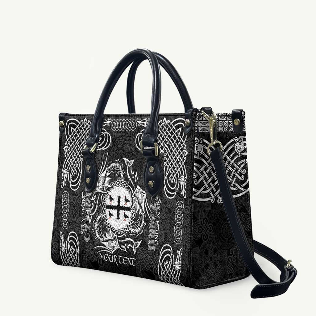 Personalized Flintshire Sir y Fflint Leather Bag Black Four Choughs Celtic-inspired - Wonder Print Shop