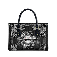 Personalized Flintshire Sir y Fflint Leather Bag Black Four Choughs Celtic-inspired - Wonder Print Shop