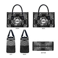 Personalized Flintshire Sir y Fflint Leather Bag Black Four Choughs Celtic-inspired - Wonder Print Shop