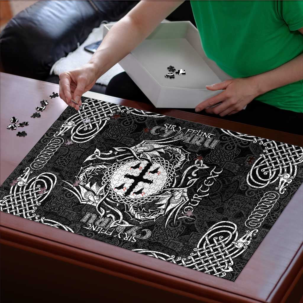 Personalized Flintshire Sir y Fflint Puzzle Black Four Choughs Celtic-inspired - Wonder Print Shop