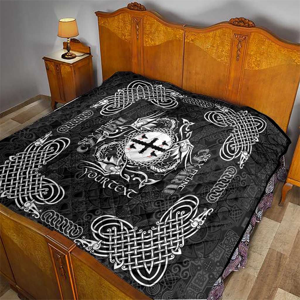 Personalized Flintshire Sir y Fflint Quilt Black Four Choughs Celtic-inspired - Wonder Print Shop