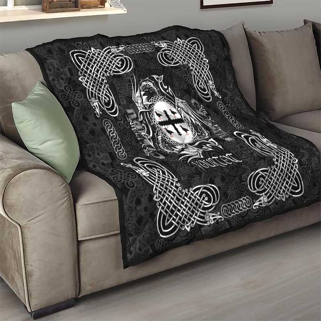 Personalized Flintshire Sir y Fflint Quilt Black Four Choughs Celtic-inspired - Wonder Print Shop