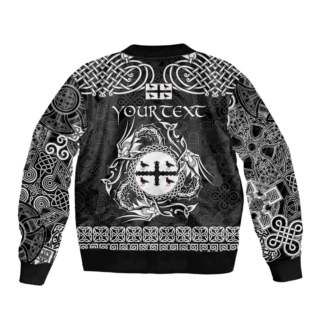 Personalized Flintshire Sir y Fflint Sleeve Zip Bomber Jacket Black Four Choughs Celtic-inspired - Wonder Print Shop