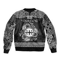 Personalized Flintshire Sir y Fflint Sleeve Zip Bomber Jacket Black Four Choughs Celtic-inspired - Wonder Print Shop
