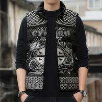 Personalized Flintshire Sir y Fflint Sleeveless Puffer Jacket Black Four Choughs Celtic-inspired - Wonder Print Shop