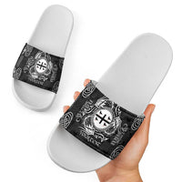 Personalized Flintshire Sir y Fflint Slide Sandals Black Four Choughs Celtic-inspired - Wonder Print Shop