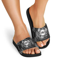 Personalized Flintshire Sir y Fflint Slide Sandals Black Four Choughs Celtic-inspired - Wonder Print Shop