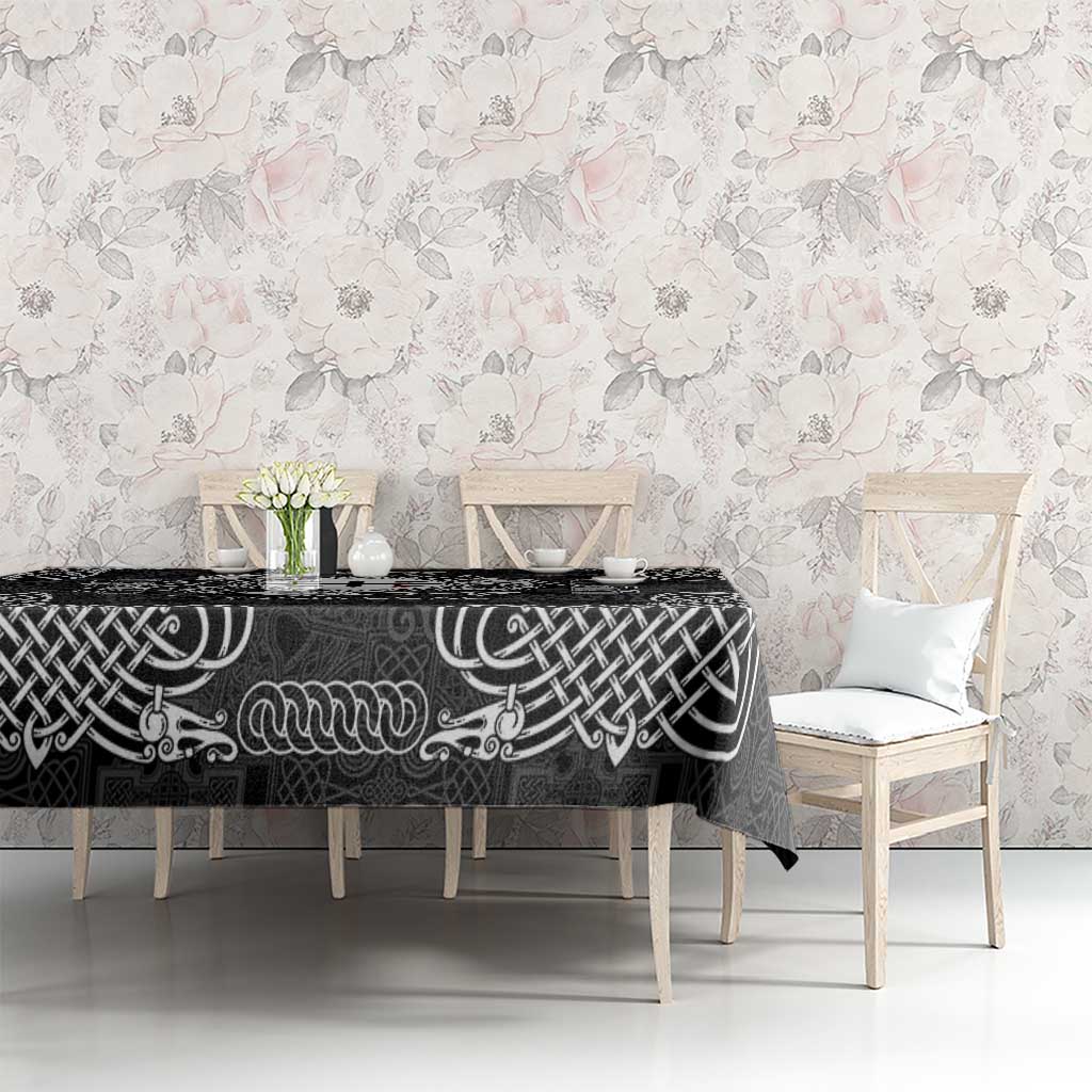 Personalized Flintshire Sir y Fflint Tablecloth Black Four Choughs Celtic-inspired - Wonder Print Shop