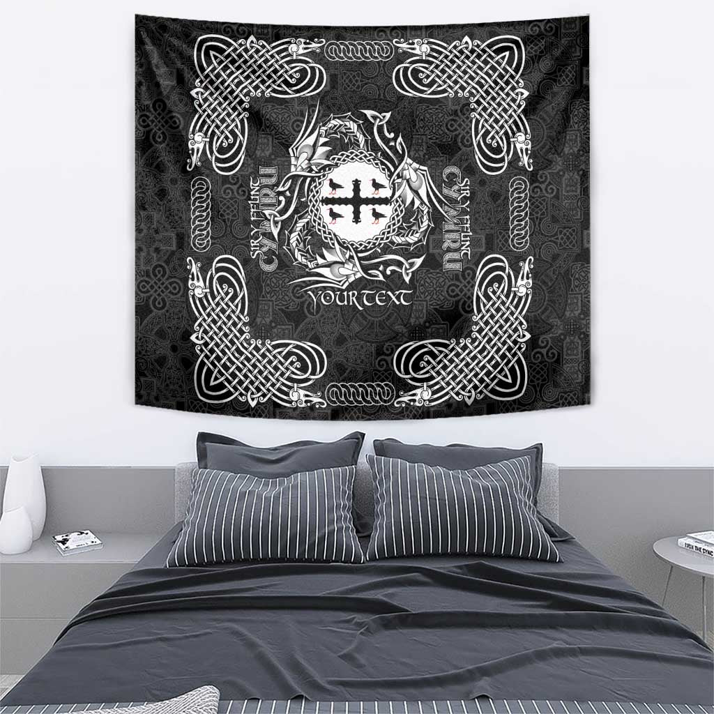 Personalized Flintshire Sir y Fflint Tapestry Black Four Choughs Celtic-inspired - Wonder Print Shop
