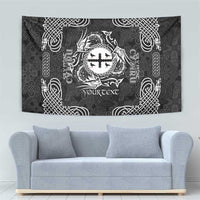 Personalized Flintshire Sir y Fflint Tapestry Black Four Choughs Celtic-inspired - Wonder Print Shop