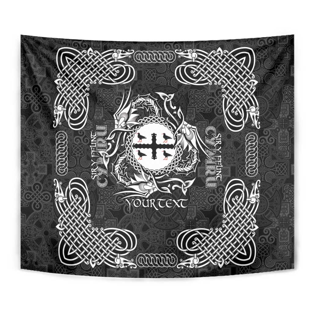 Personalized Flintshire Sir y Fflint Tapestry Black Four Choughs Celtic-inspired - Wonder Print Shop