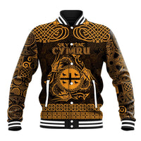 Personalized Flintshire Sir y Fflint Baseball Jacket Gold Four Choughs Celtic-inspired - Wonder Print Shop