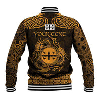 Personalized Flintshire Sir y Fflint Baseball Jacket Gold Four Choughs Celtic-inspired - Wonder Print Shop