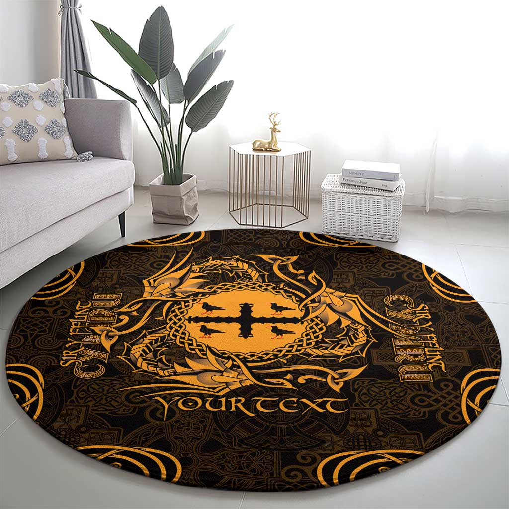 Personalized Flintshire Sir y Fflint Round Carpet Gold Four Choughs Celtic-inspired - Wonder Print Shop