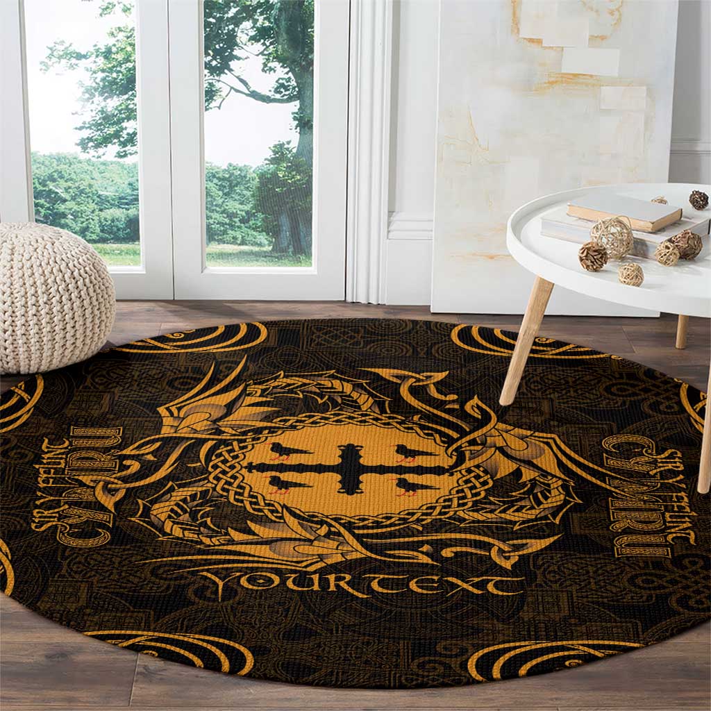 Personalized Flintshire Sir y Fflint Round Carpet Gold Four Choughs Celtic-inspired - Wonder Print Shop
