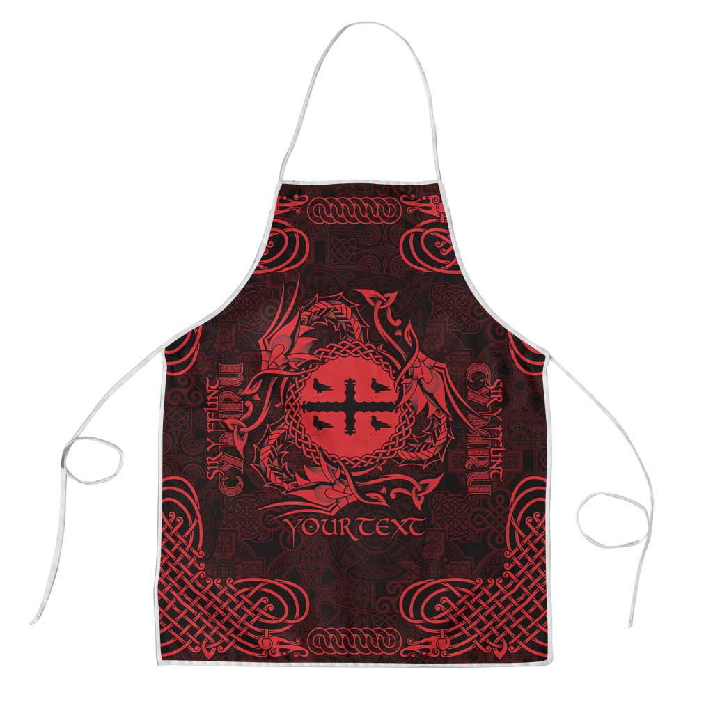 Personalized Flintshire Sir y Fflint Apron Red Four Choughs Celtic-inspired - Wonder Print Shop