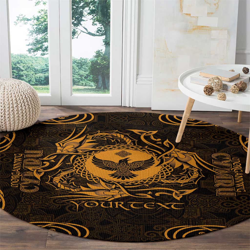 Personalized Glamorgan Morgannwg Round Carpet Gold Raven Celtic-inspired - Wonder Print Shop