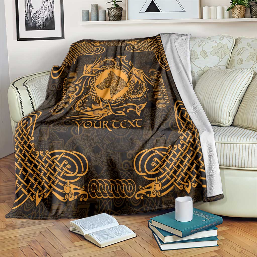 Personalized Merionethshire Meirionnydd Blanket Gold Wolf Celtic-inspired - Wonder Print Shop
