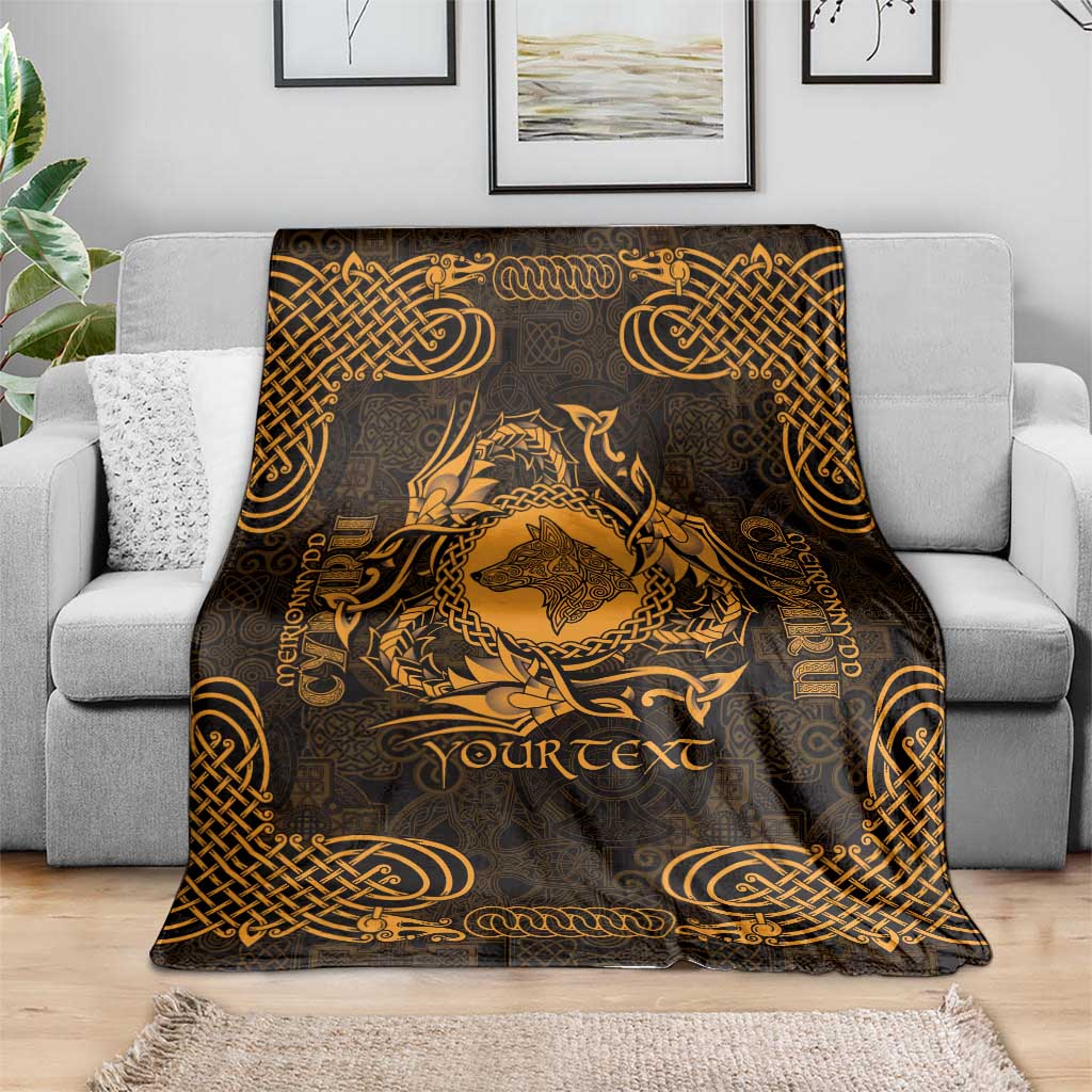 Personalized Merionethshire Meirionnydd Blanket Gold Wolf Celtic-inspired - Wonder Print Shop