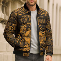 Personalized Merionethshire Meirionnydd Bomber Puffer Jacket Gold Wolf Celtic-inspired - Wonder Print Shop