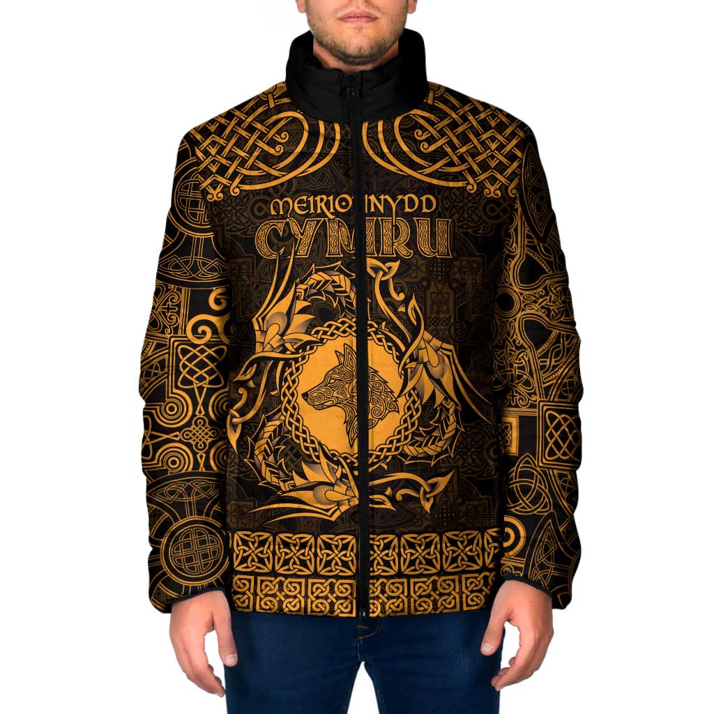 Personalized Merionethshire Meirionnydd Padded Jacket Gold Wolf Celtic-inspired - Wonder Print Shop