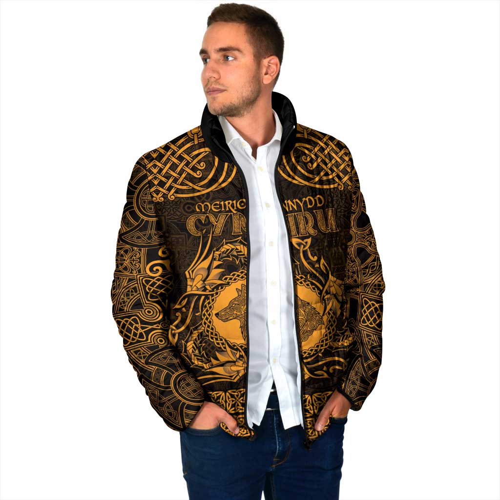 Personalized Merionethshire Meirionnydd Padded Jacket Gold Wolf Celtic-inspired - Wonder Print Shop
