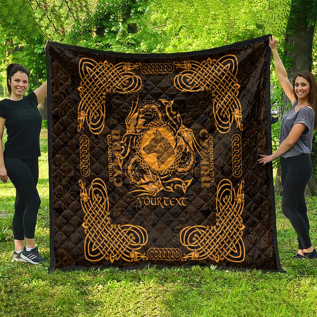Personalized Merionethshire Meirionnydd Quilt Gold Wolf Celtic-inspired - Wonder Print Shop