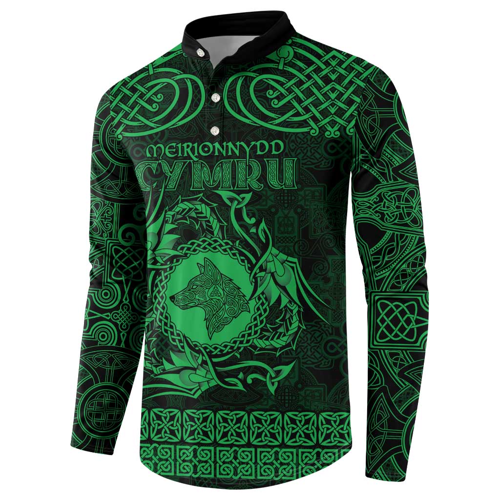 Personalized Merionethshire Meirionnydd Button Sweatshirt Green Wolf Celtic-inspired - Wonder Print Shop