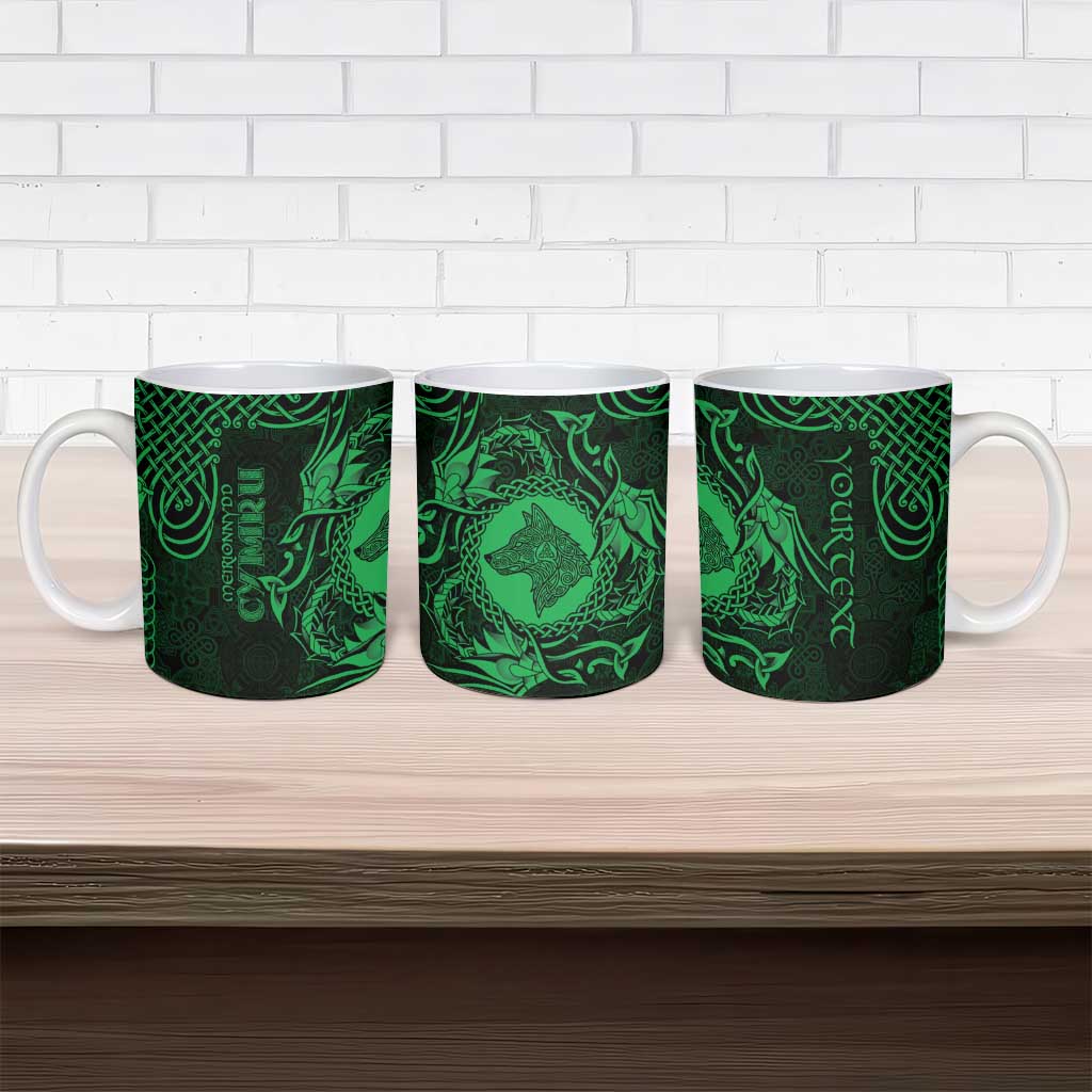 Personalized Merionethshire Meirionnydd Ceramic Mug Green Wolf Celtic-inspired - Wonder Print Shop